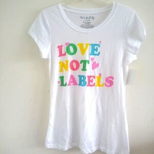 Women's White T-shirt:Love Not Labels by Wound Up